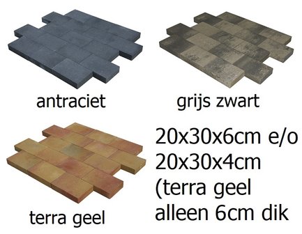 vlaksteen 20x30x6cm en 20x30x4cm antraciet, terrasgeel, grijs-zwart