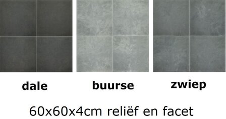 60x60x4cm terrastegel lime-reli&euml;f met facet, buurse