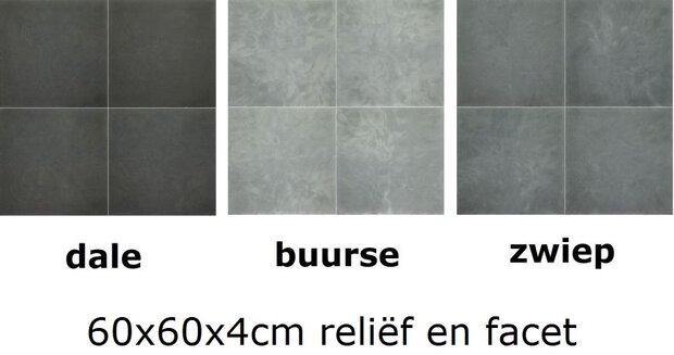 60x60x4cm terrastegel lime-reliëf met facet, dale